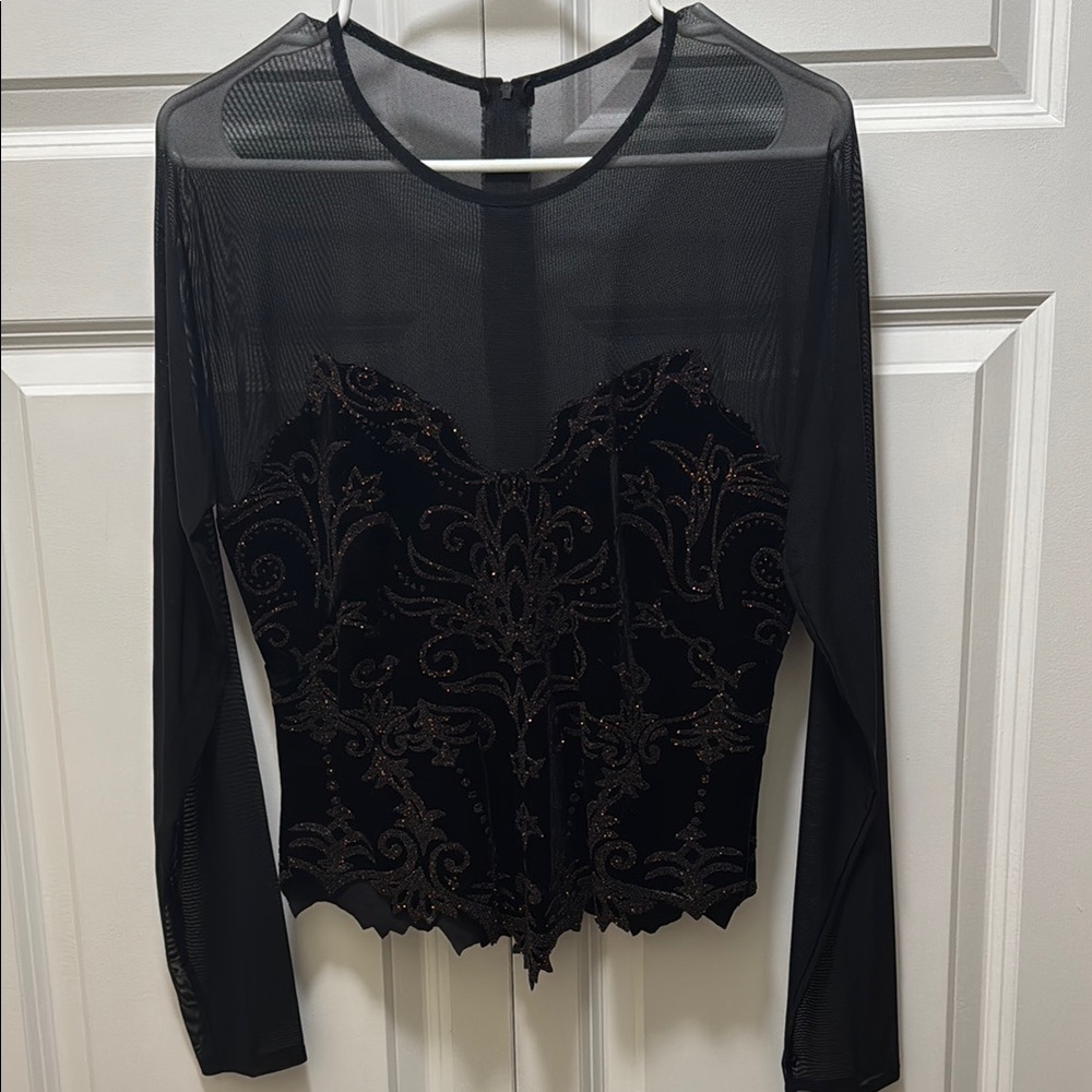 Elegant Vintage  Black Mesh Long Sleeve Top